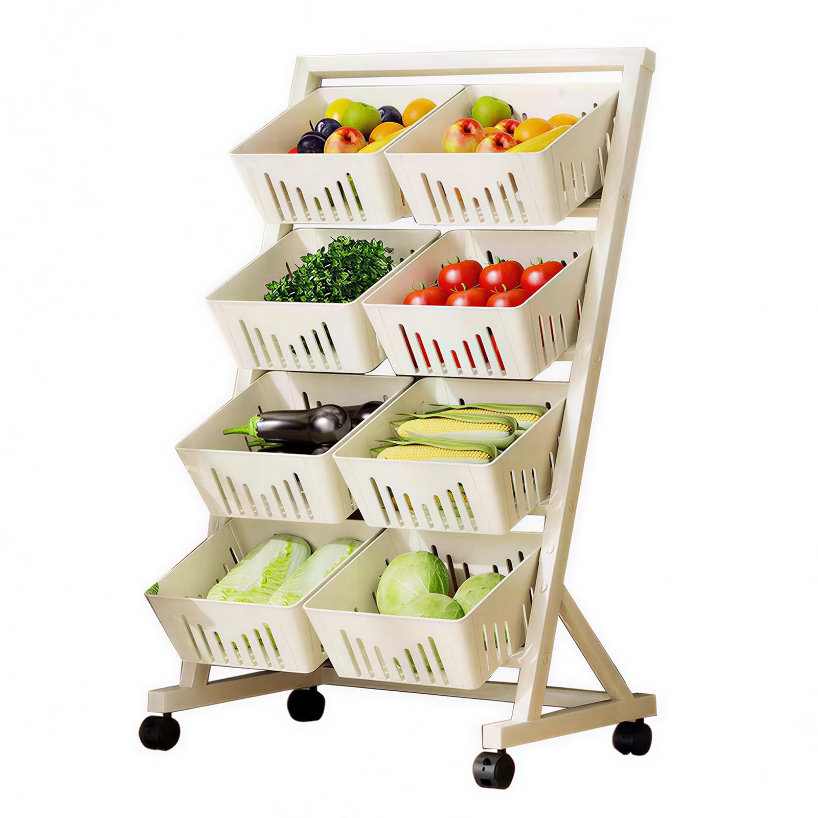 Carrito de Almacenamiento de Cocina rodante de 4 Niveles con cestas de plástico - Ideal para Frutas, Verduras, despensa, Sala de Estar y baño - Diseño portátil y Que Ahorra Espacio