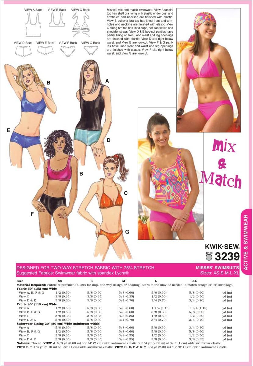 Kwik Sew K3239 Swimsuits Sewing Pattern, Size XS-S-M-L-XL