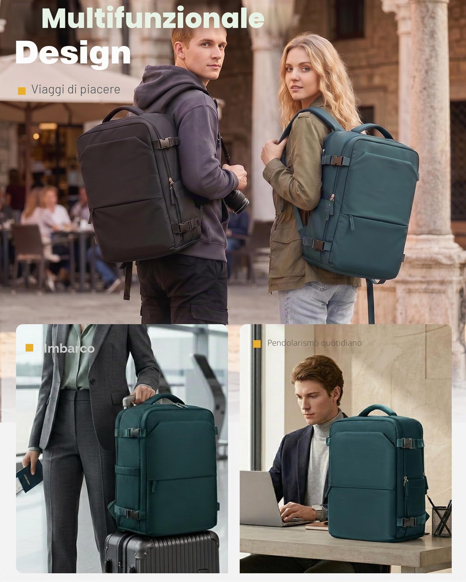 Zaino Sottovuoto Viaggio 40X30x20 Ryanair,Aereo Bagaglio a Mano con Pompa Sottovuoto,Capiente Borsa Porta Pc Impermeabile Donna/Uomo Borsa da Cabina Zaini (Blu pavone)
