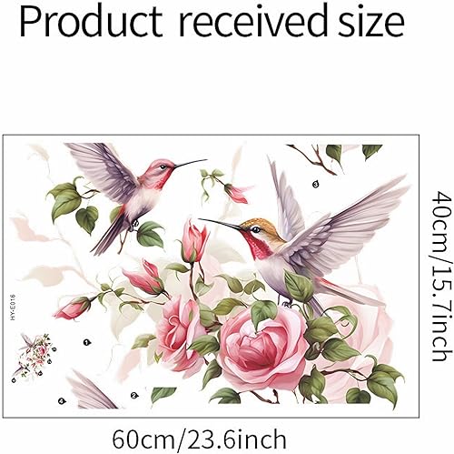 Miniatura 6 de Calcomanías de pared con diseño de flores de colibrí, diseño romántico floral de pájaro, vinilo extraíble para sala de estar, dormitorio, guardería,