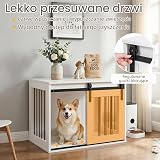 COSTWAY Meble dla psa, 80 cm, kojec dla psa z drzwiami przesuwnymi i metalową ramą, drewniana szafka dla psa do salonu, sypialni i korytarza, dekoracyjny stolik pomocniczy dla małych i średnich psów