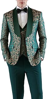 Men’s Suit Dress Tuxedo 3 Piece Slim Fit Floral Wedding Party Print Ligh...