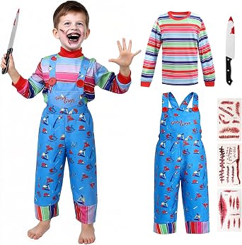 Chucky Costume for Kids, Boys' Dungarees or Girls' Pinafore Dress