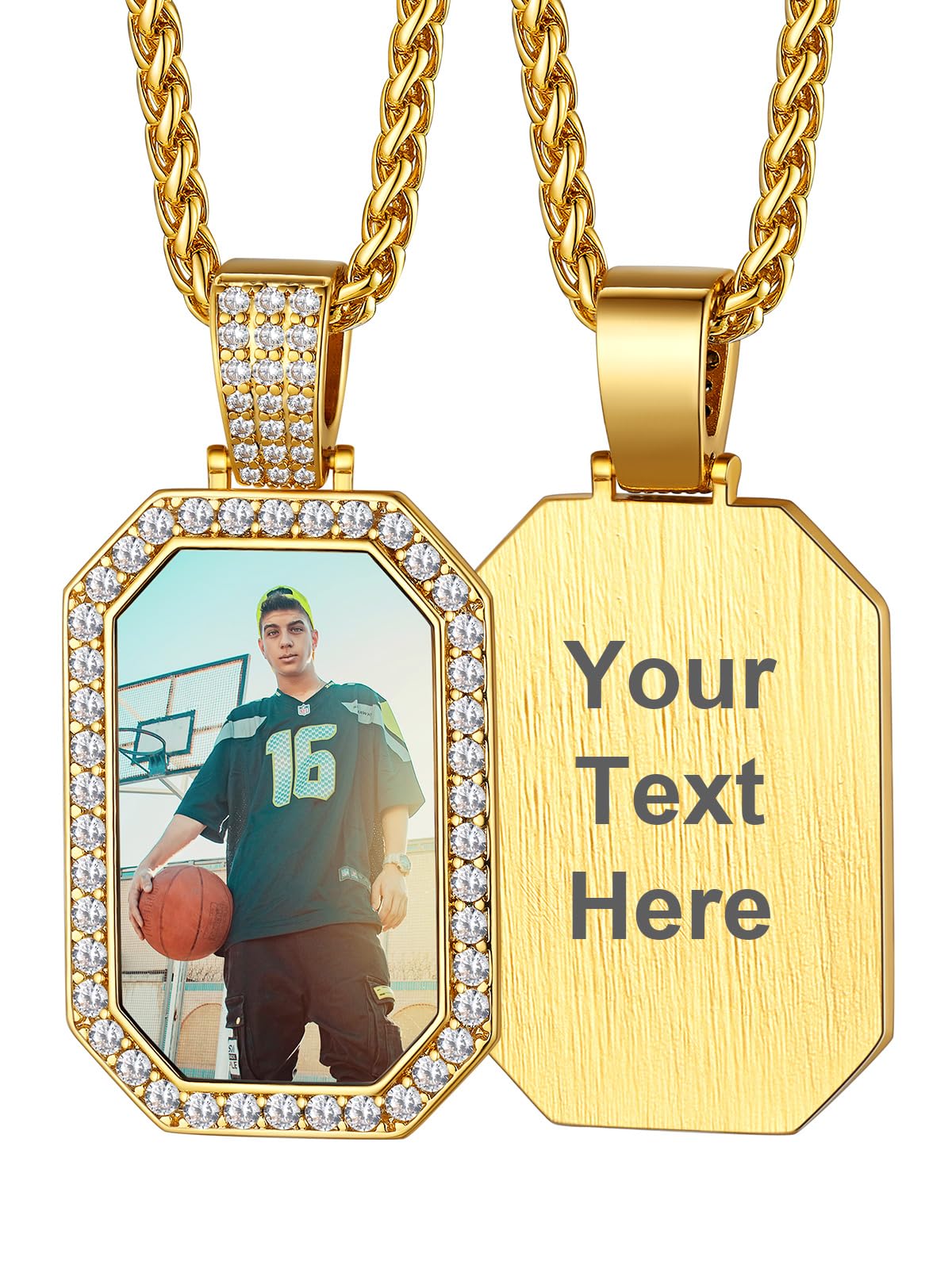 Custom4U Picture Necklace Personalized Photo Circle Chain for Men Women