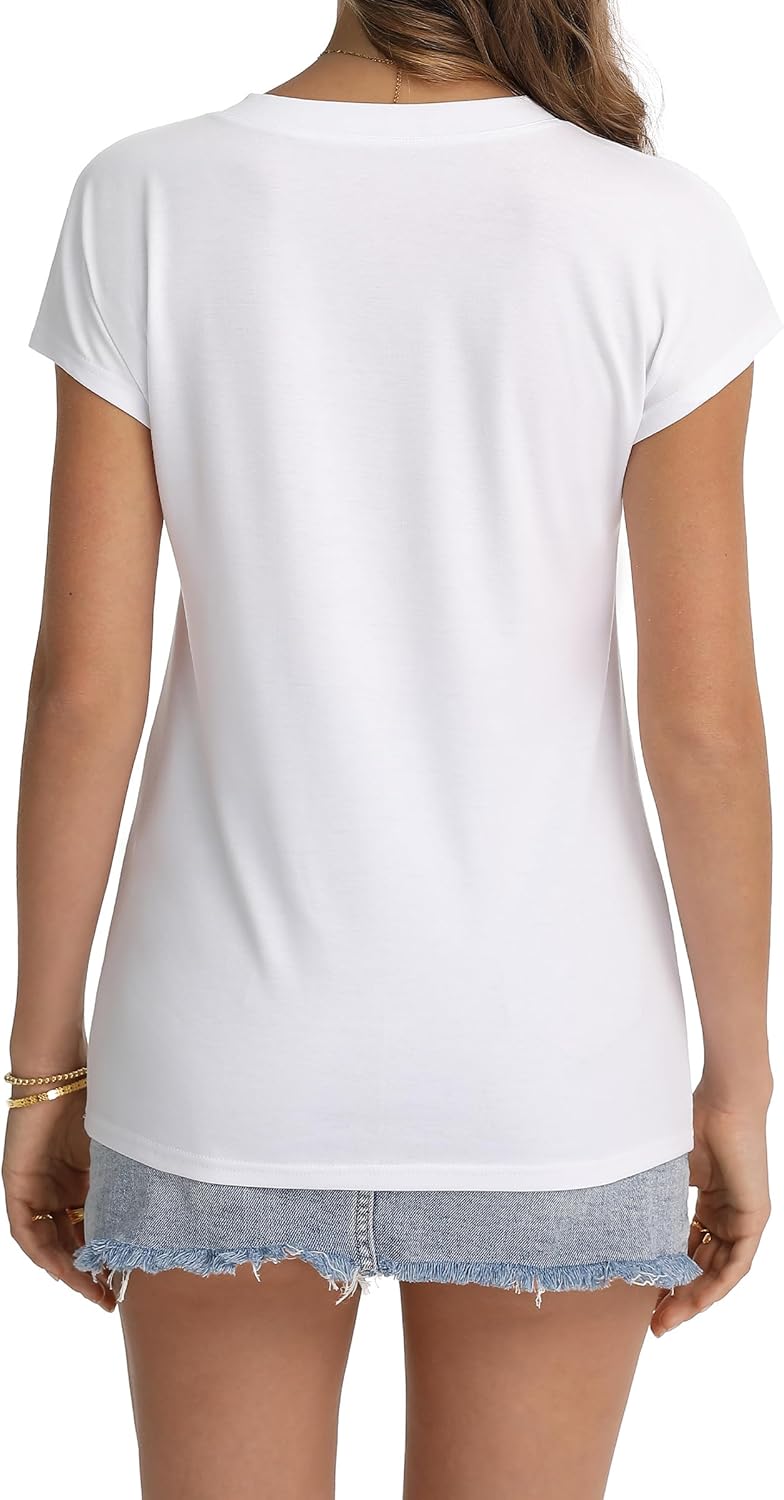 QUALFORT Womens V Neck T Shirt Short Sleeve Casual Top with Pocket Cap Sleeve Regular Fit Trendy 2026 - Image 6