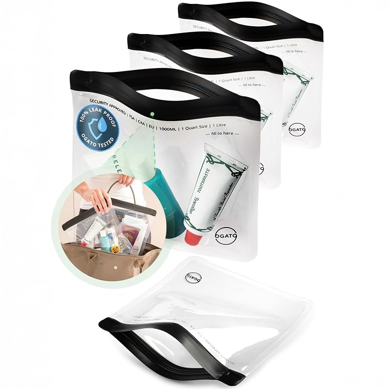 Necessaire transparente Ogato com fechamento reutilizável, Pacote com 3