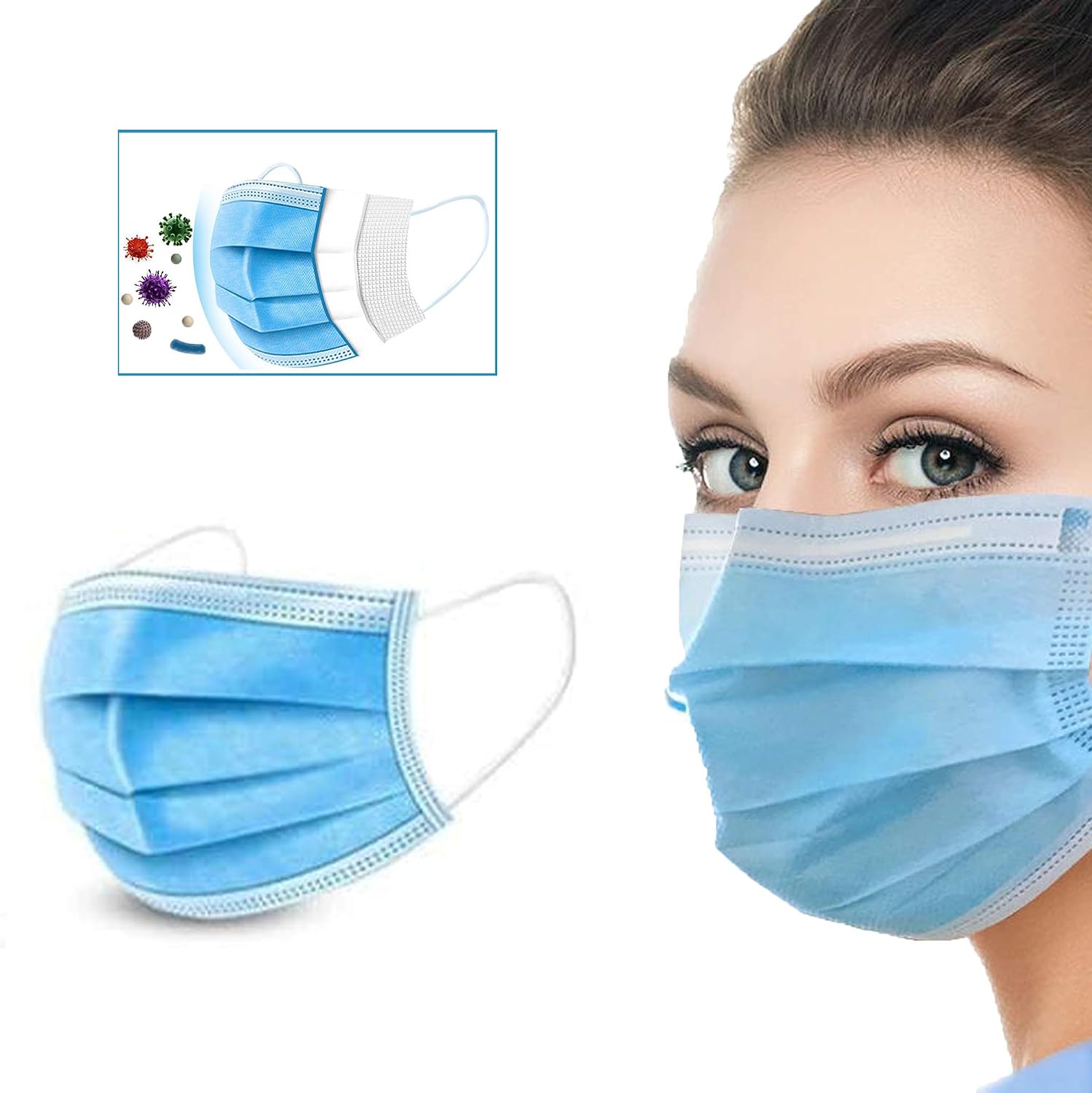 Face Mask Disposable Face Masks 50pcs Breathable 3-Ply Masks with Earloops