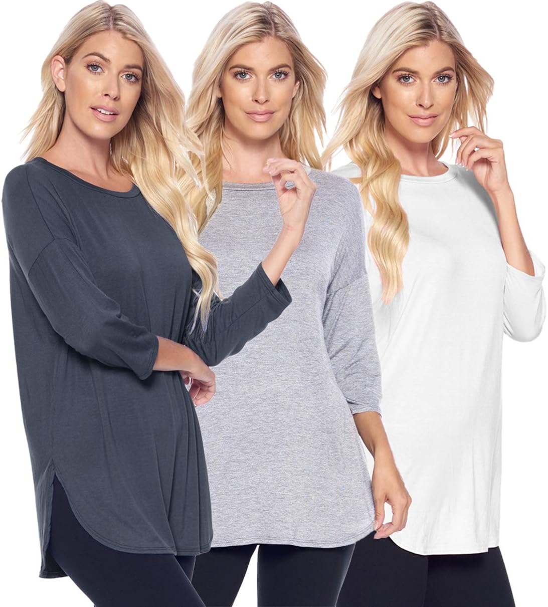 Isaac Liev Women's Tunic Top – 3 Pack Casual 3/4 Quarter Sleeve A-Line Loose Fit Flowy Swing Blouse T Shirts Made in USA at  Women’s Clothing store