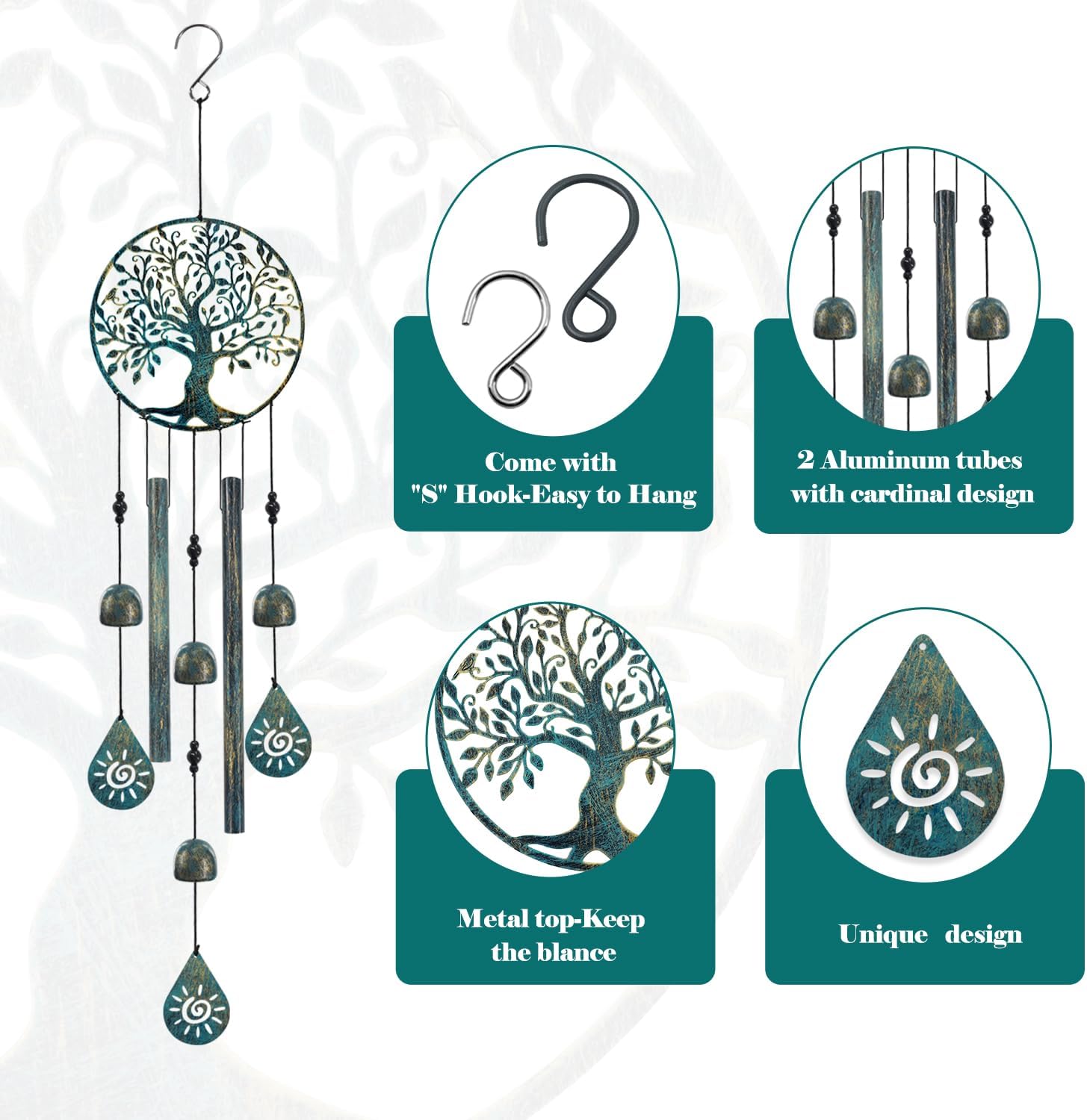 Wind Chimes for Outside Tree of Life Wind Chimes Windchimes Outdoors Tree of Life Wind Chimes for Outside Gifts for Mom, Grandma, Daughter, Decoration for Home, Garden, Patio, Backyard