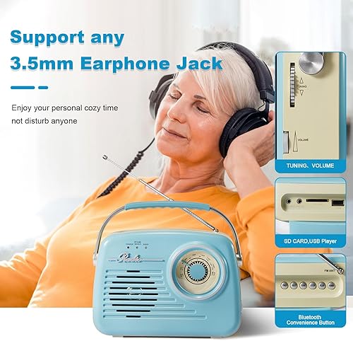 Miniatura 5 de Radios portátiles Am Fm, radio Bluetooth compatible con pilas y enchufe en la pared para el hogarexterior, esfera grande fácil de usar, regalos para