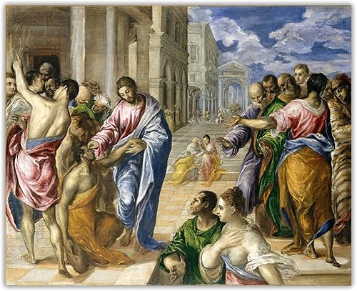 Imágenes impresas en lienzo de El Greco "El milagro de Cristo curando a los ciegos",Cuadrode arte de pared para la decoración del hogar de la sala