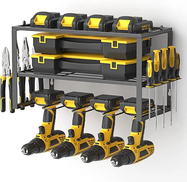 Spacecare Power Tool Organizer- Power Drill Tool Holder- Heavy Duty Tool Shelf & 1 Pack 3 Layers Tool Rack Cordless Drill Holder- Floating Tool Shelf Wall Mounted Tool Storage Rack for 4 Dri