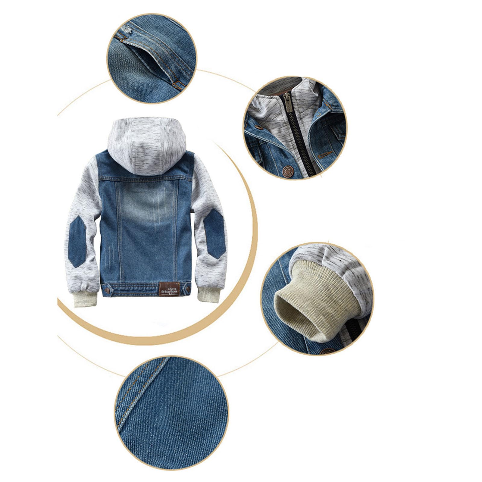 Generisch Chaqueta vaquera resistente para niños con capucha ajustable, abrigo informal clásico para niños y adolescentes