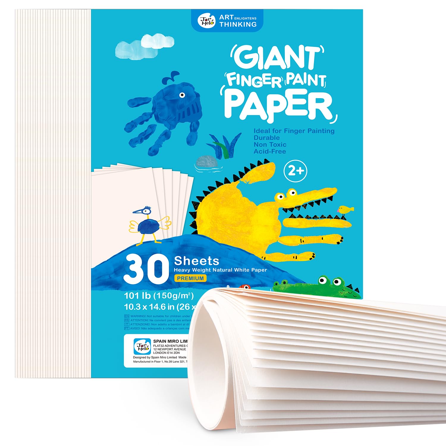 Jar Melo Finger Paint Paper 30 Sheets,10" X 15" Large Finger Painting Paper Pad for Kids,Acid Free, 101 Lb(150 GSM)