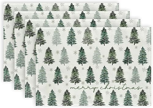 ARKENY AP481-18 - Juego de 4 manteles individuales de Navidad de 12 x 18 pulgadas, diseño de copo de nieve de árbol verde, Navidad, vacaciones,