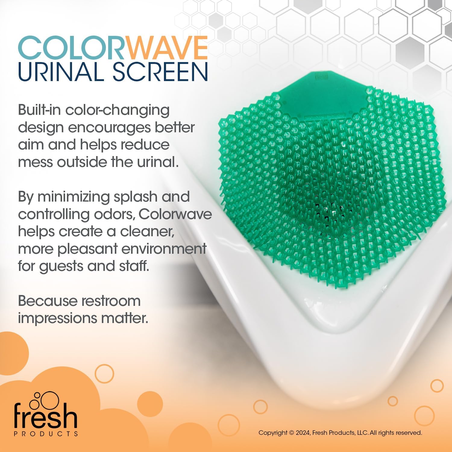 Fresh Products Colorwave Urinal Screen Color Changing Bathroom Deodorizer for Urinals in Commercial Restrooms with Long-Lasting Fragrance and Superior Splash Control - Cucumber Melon 10 pack