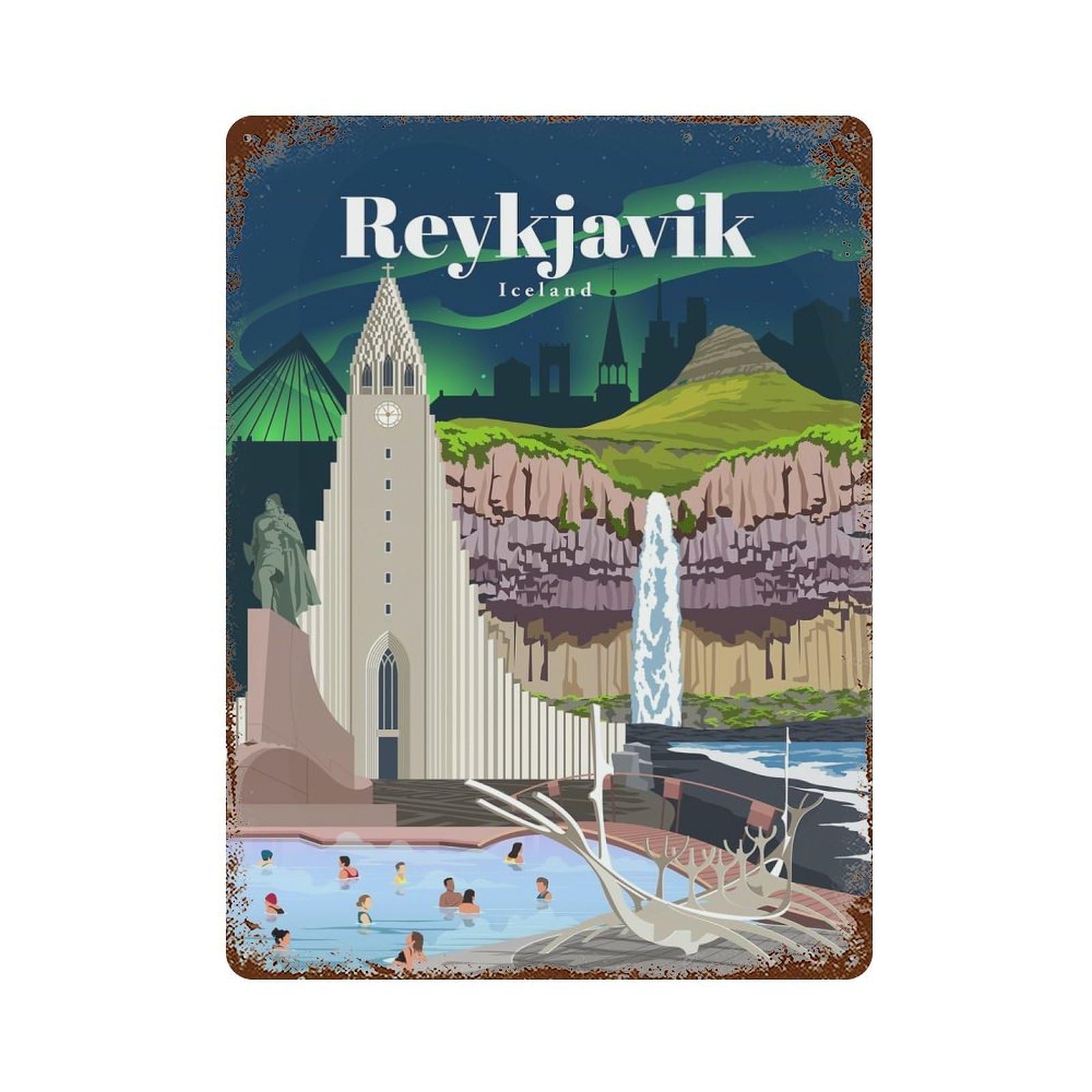 Travel to Iceland Rusty Metal Tin Sign 15.7"x11.8", for Farmhouse, Kitchen And Entryway Decor, Rustic Home Decor