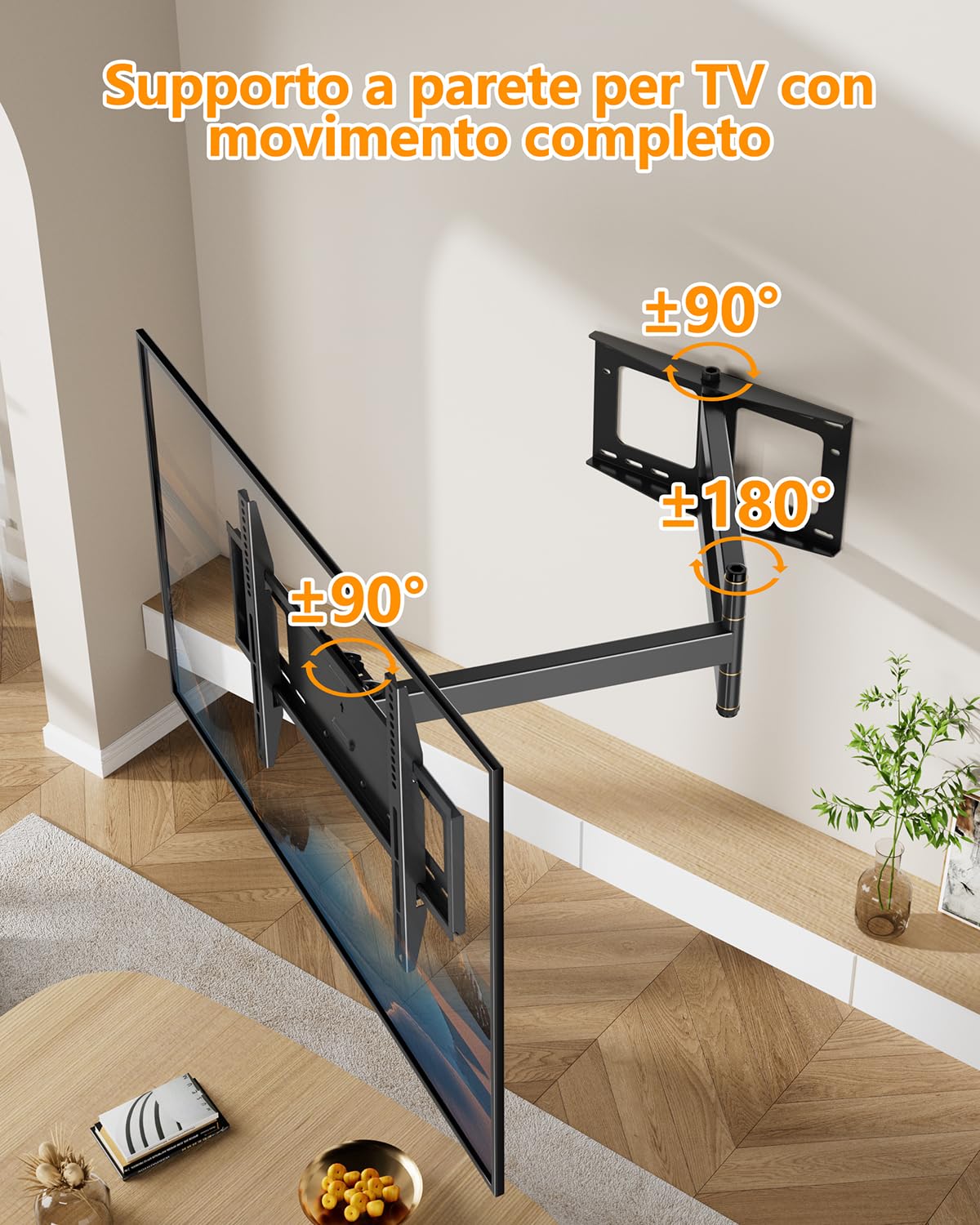 FORGING MOUNT Supporto a Parete per TV con Braccio Articolato Extra Lungo 1090 mm per Schermi TV Piatti/Curvi da 37-80 Pollici, Inclinabile, Rotabile, Max VESA 600x400mm, Portata 50KG