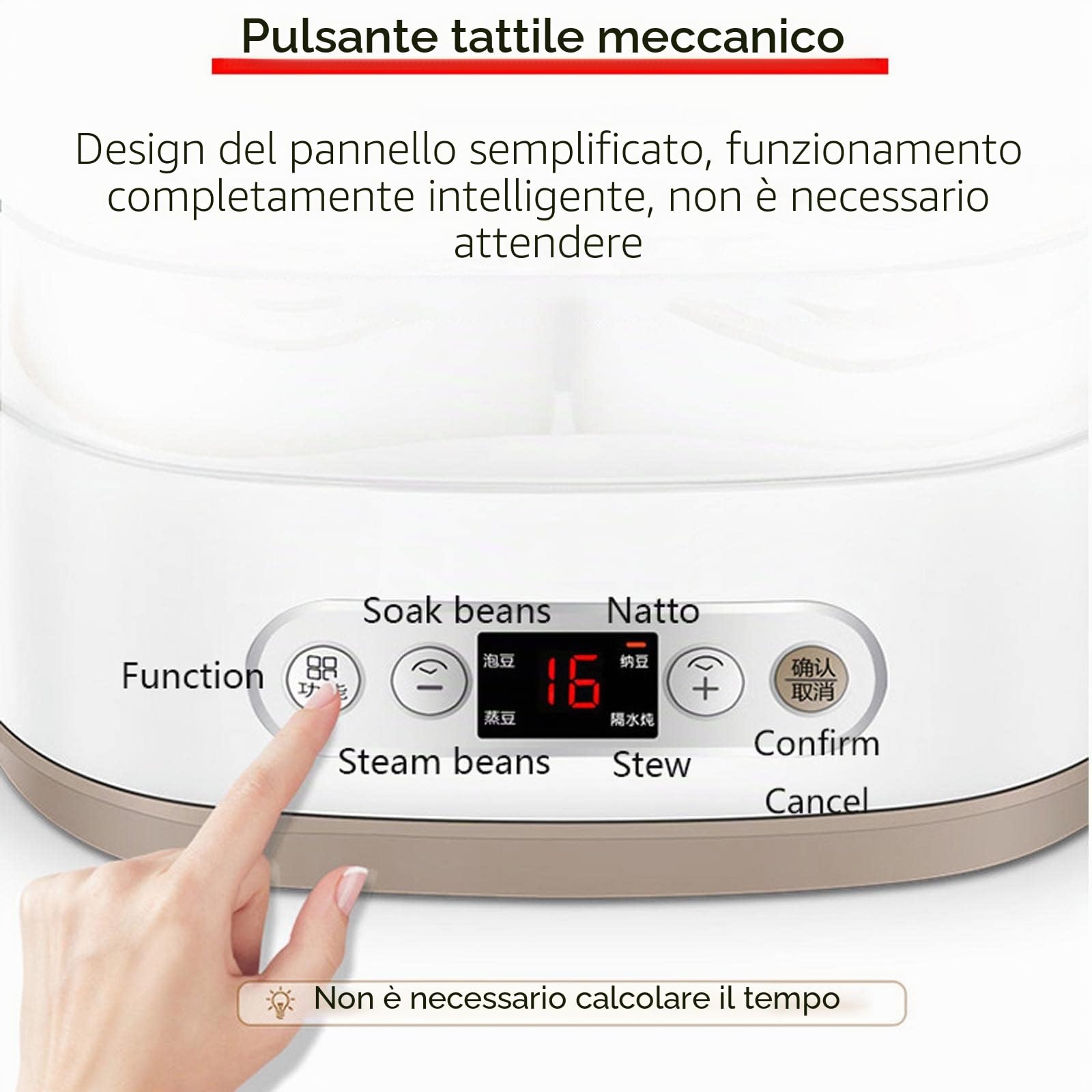 Tempeh, macchina per yogurt e natto con contenitore in ceramica, apparecchio intelligente per stufato a vapore da 1,5 l per una perfetta fermentazione in cucina