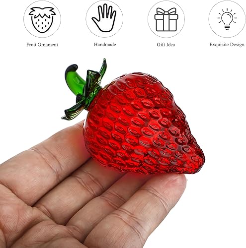 Miniatura 3 de Glass Red Strawberry Figurine Crystal Fruit Collectibles Art Glass Fruits Decoration for Home Office Strawberry Kitchen Decor for Women
