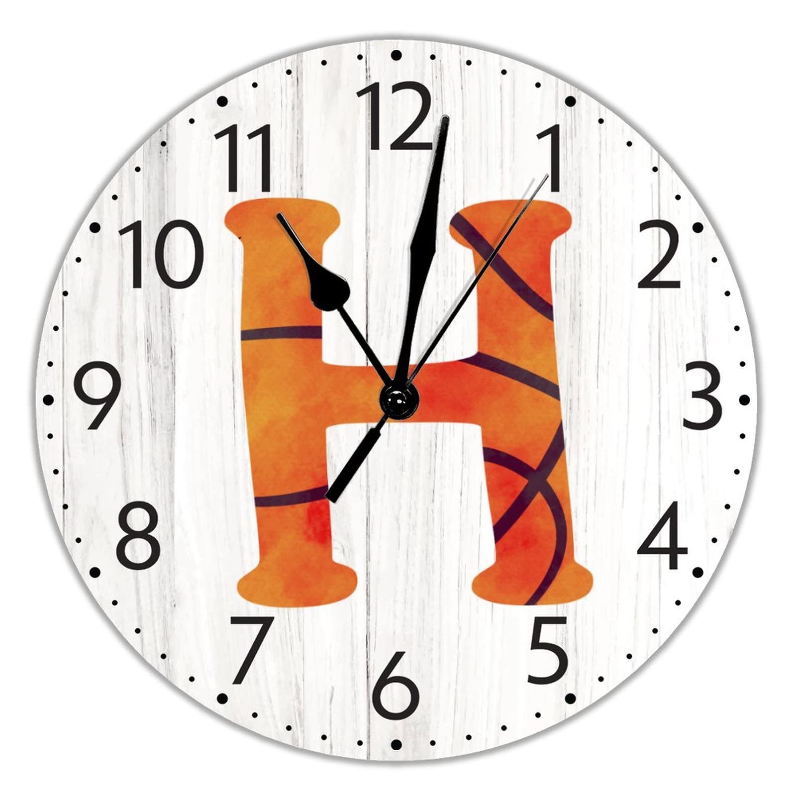 Horloge murale en bois silencieuse ronde 38,1 cm avec lettre H