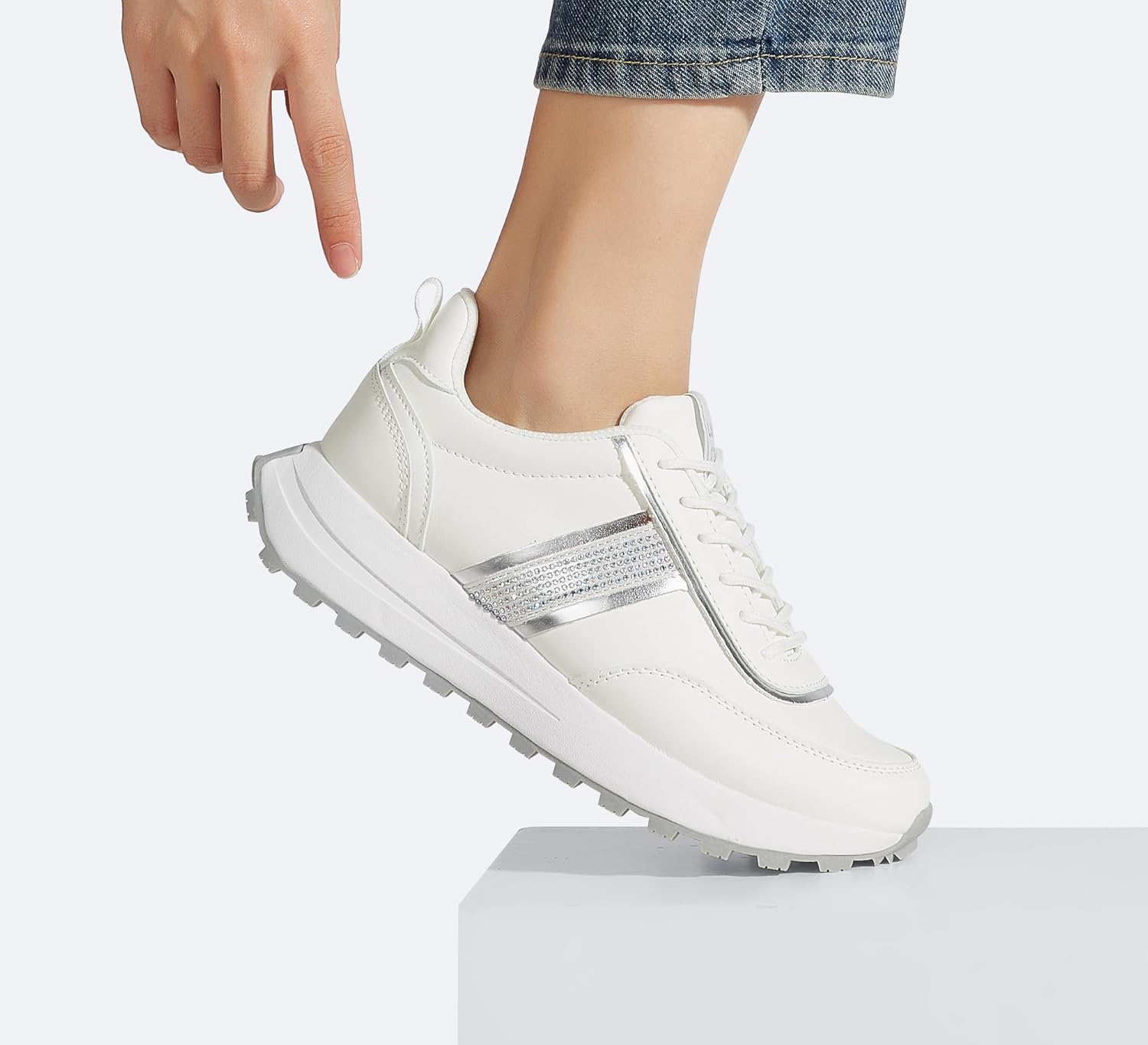 LUCKY STEP Women Platform Walking Shoe Fashion Retro Classic Casual Trainers Braided Rhinestone Sneakers Tennis Running Walking Shoes - Image 7