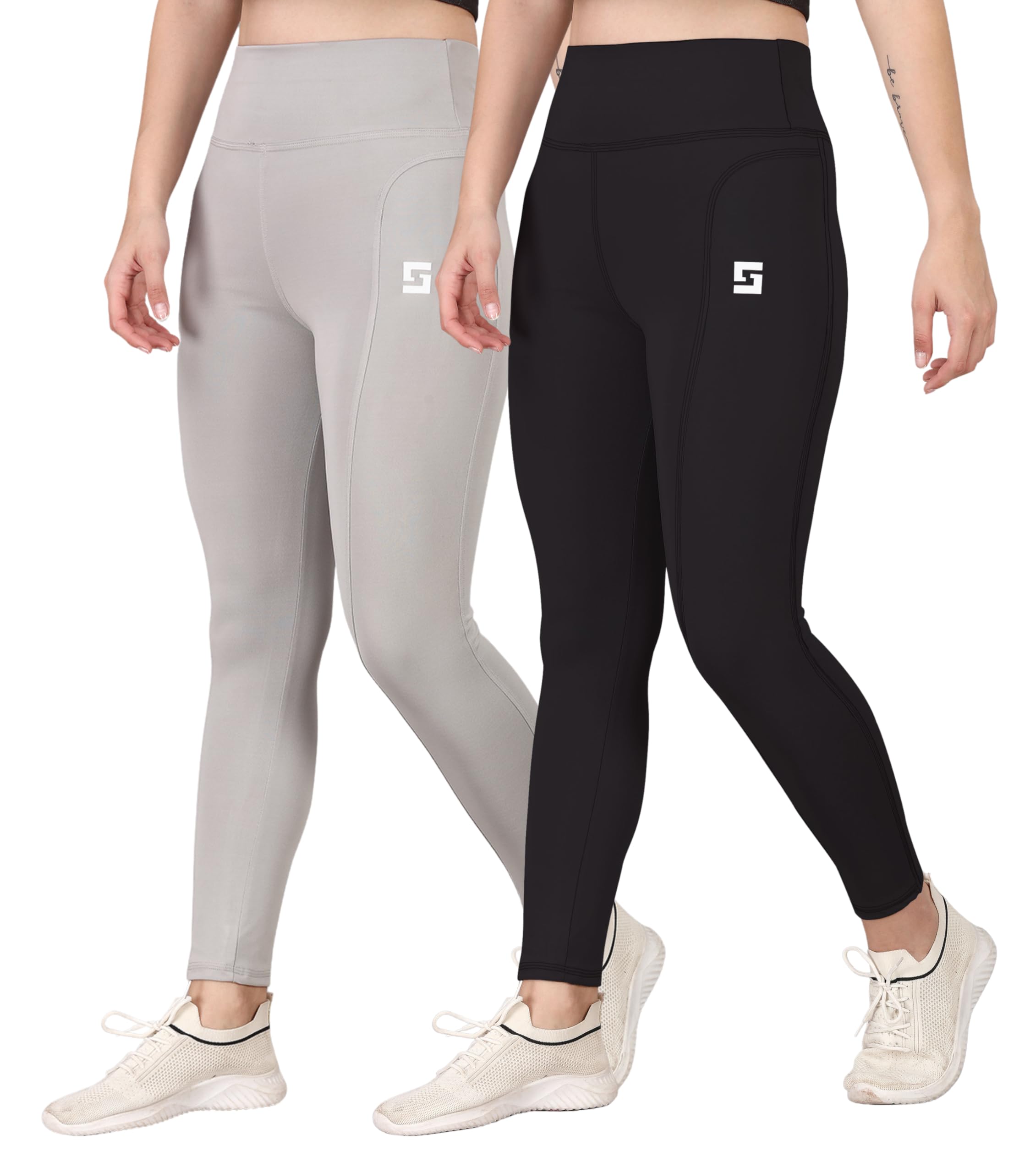 Women’s Polyester Stretchable Leggings with Solid Print High Waist Cargo Style Slim Fit and Standard Length | Activewear Tights | Gym Fitness Leggings | Daily Use Set | Pack of 3