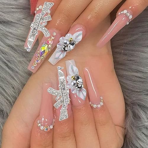 Miniatura 4 de KACHIMOO Dijes de aleación para uñas, diamantes brillantes, pistola de metal 3D, dijes de pistola para uñas, diamantes de imitación para decoración