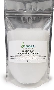 Soapeauty Epsom Salt 100% Pure Magnesium Sulfate USP Grade, Kosher, Non-GMO, Unscented | Epsom Salt for Bath & Foot Soak | Made in USA, 12 oz