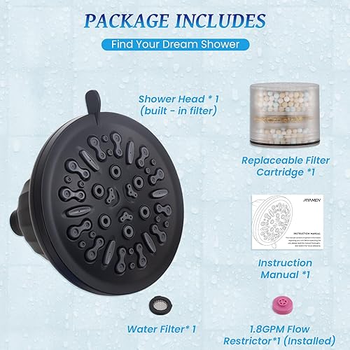Miniatura 7 de Ryamen Cabezal de ducha con filtro, cabezal de ducha filtrado para agua dura, cabezal de ducha fijo de lluvia de alta presión de 5.5 pulgadas con 6