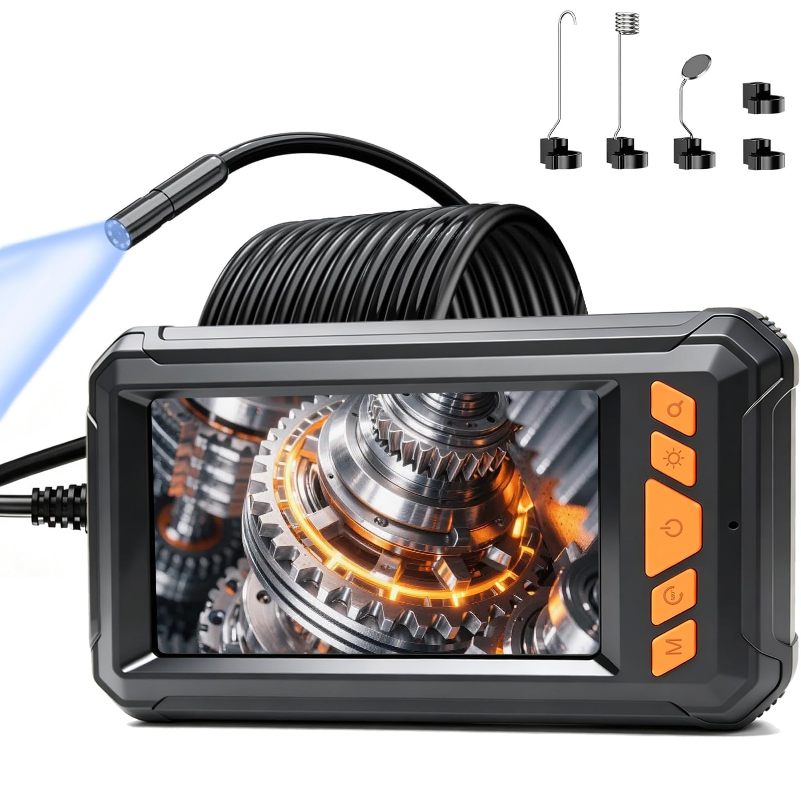 Discoball Endoscopio industrial IPS 1280P de 4.3 pulgadas, cámara de boroscopio impermeable IP67 con 6 luces LED y cable semirrígido para inspección de coche/casa/alcantarillado (cable de 5 m)
