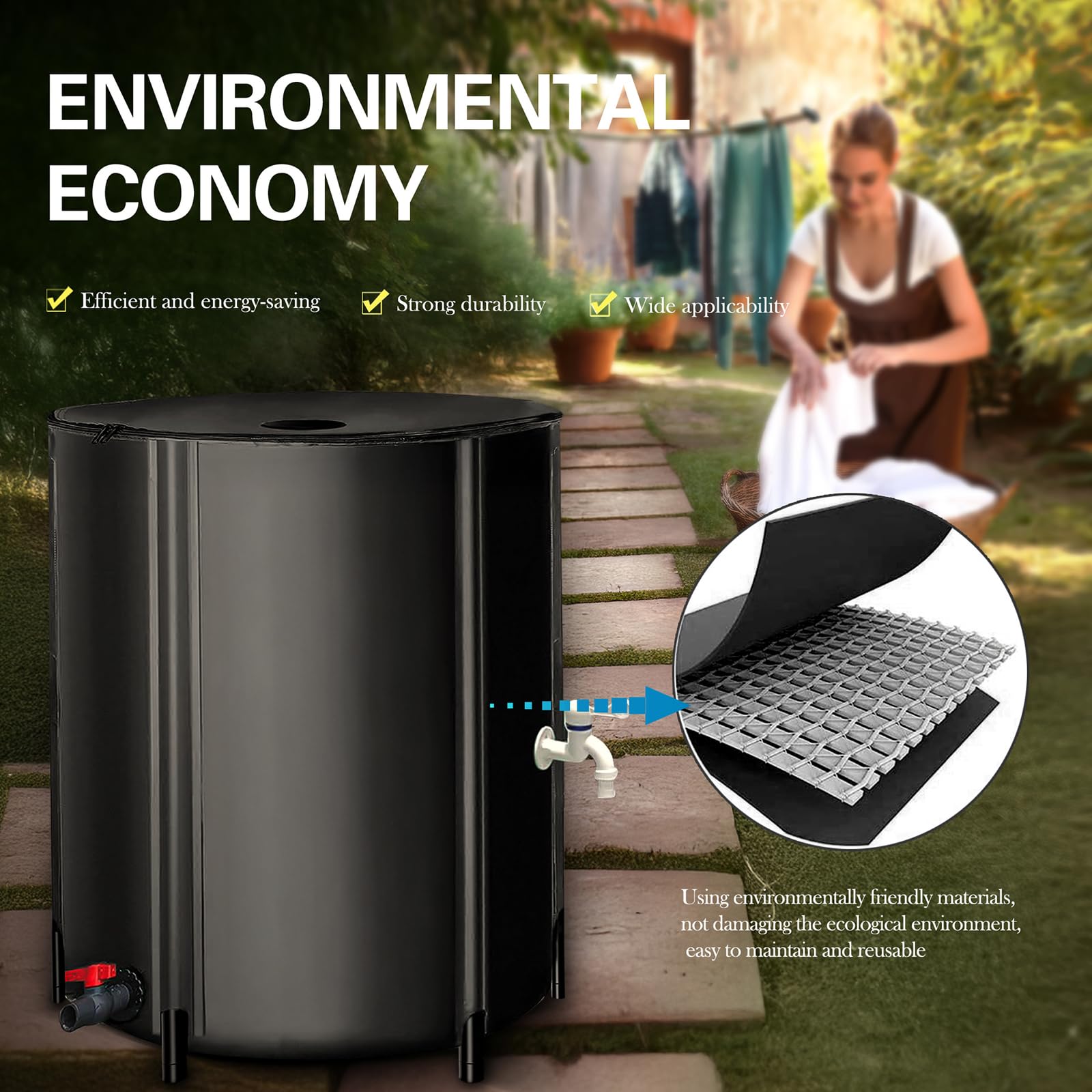 Großes, Faltbares Regenwasserfass, Robuste PVC-Wassertonne Mit Wasserhahn, Sammelbehälter Für Gartenbewässerung, Gewächshaus, Gemüsegarten, Terrasse,50L
