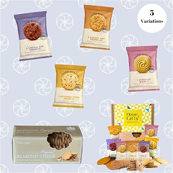 Biscuits Gift Set Biscuit Hamper Bundle With Border Biscuits & Almond Thins | Including 7 packets of Delicious Biscuit with a Large Pack of Almond Thins | Summer Picnic Hamper