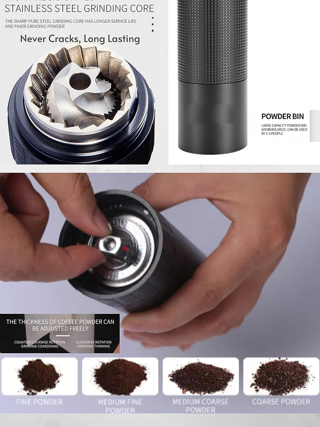 JELLEYFISH Machines Portabl Manual Coffee Grinder Capacity 25g with CNC Stainless Steel Conical Burr- Internal Adjustable Setting,Double Bearing Positioning,French Press Coffee for Hand Grinder Gift