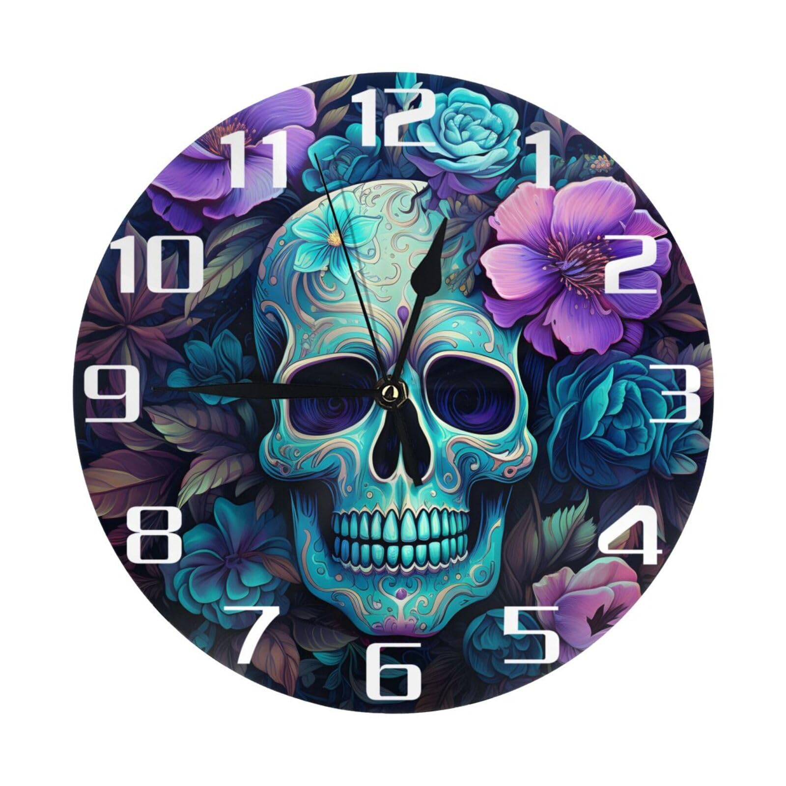 Horloge murale silencieuse pour chambre et bureau déco florale violette 25cm