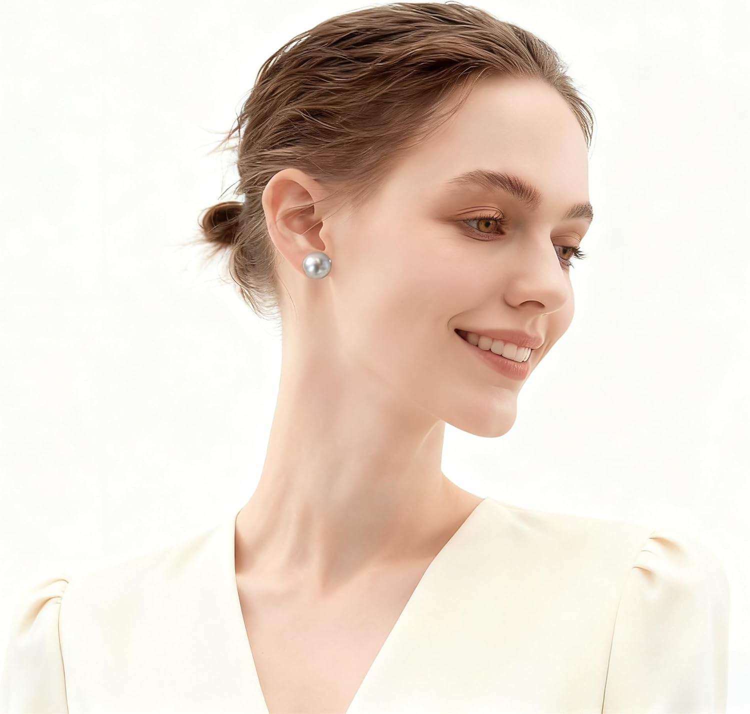 8, 10, 12, 14mm Tahitian Platinum Grey Faux Pearl Cubic Zirconia S925 Silver Stud Earrings | Hypoallergenic Round Pearl CZ Studs | Appropriate Size Earrings for Ladies Daily Wear & Gift - Image 5