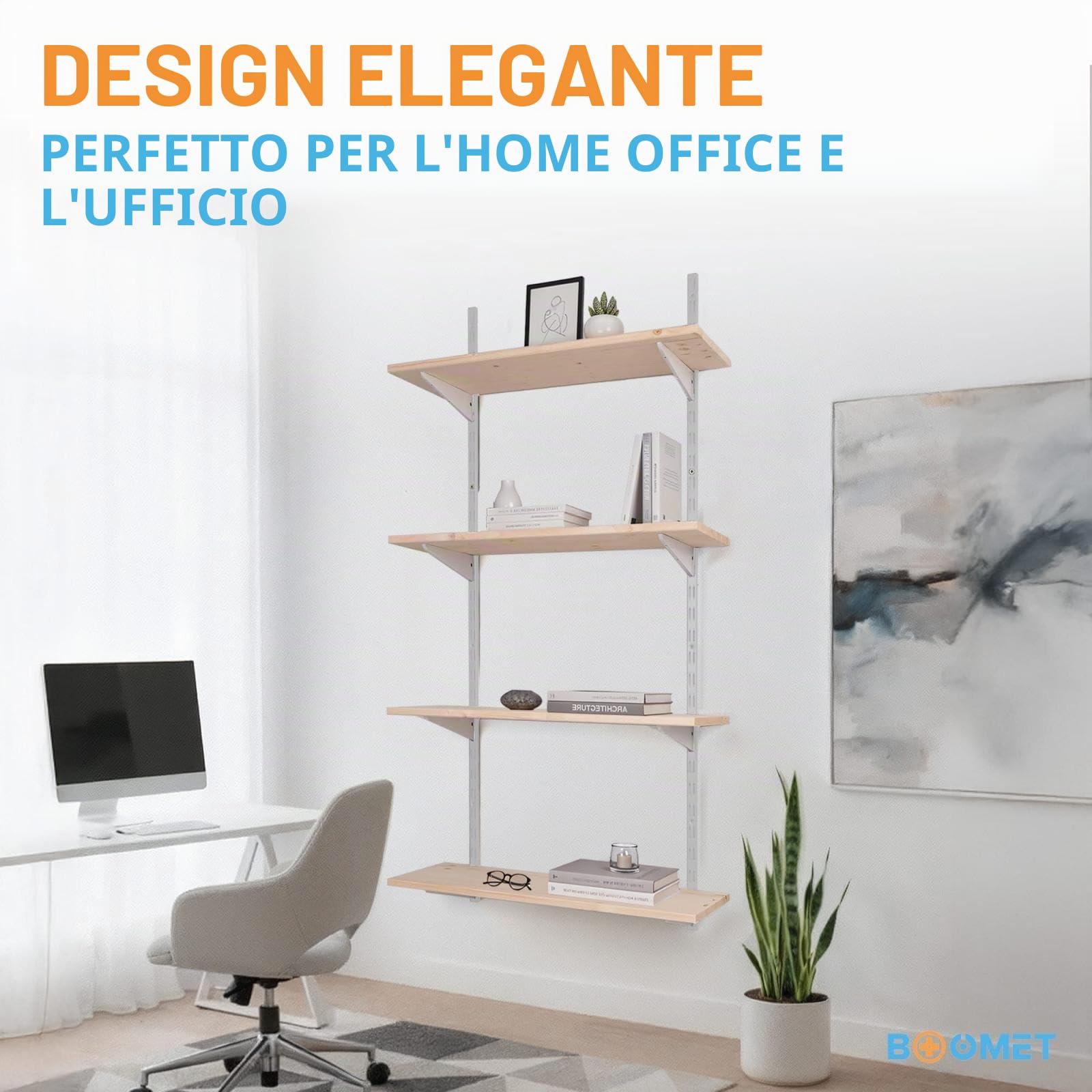 Scaffale da parete in metallo con ripiano, scaffale in 50 varianti, altezza: 50 cm, 2 ripiani da 80 x 50 cm (larghezza x profondità), colore: bianco, sistema di scaffalatura a binario