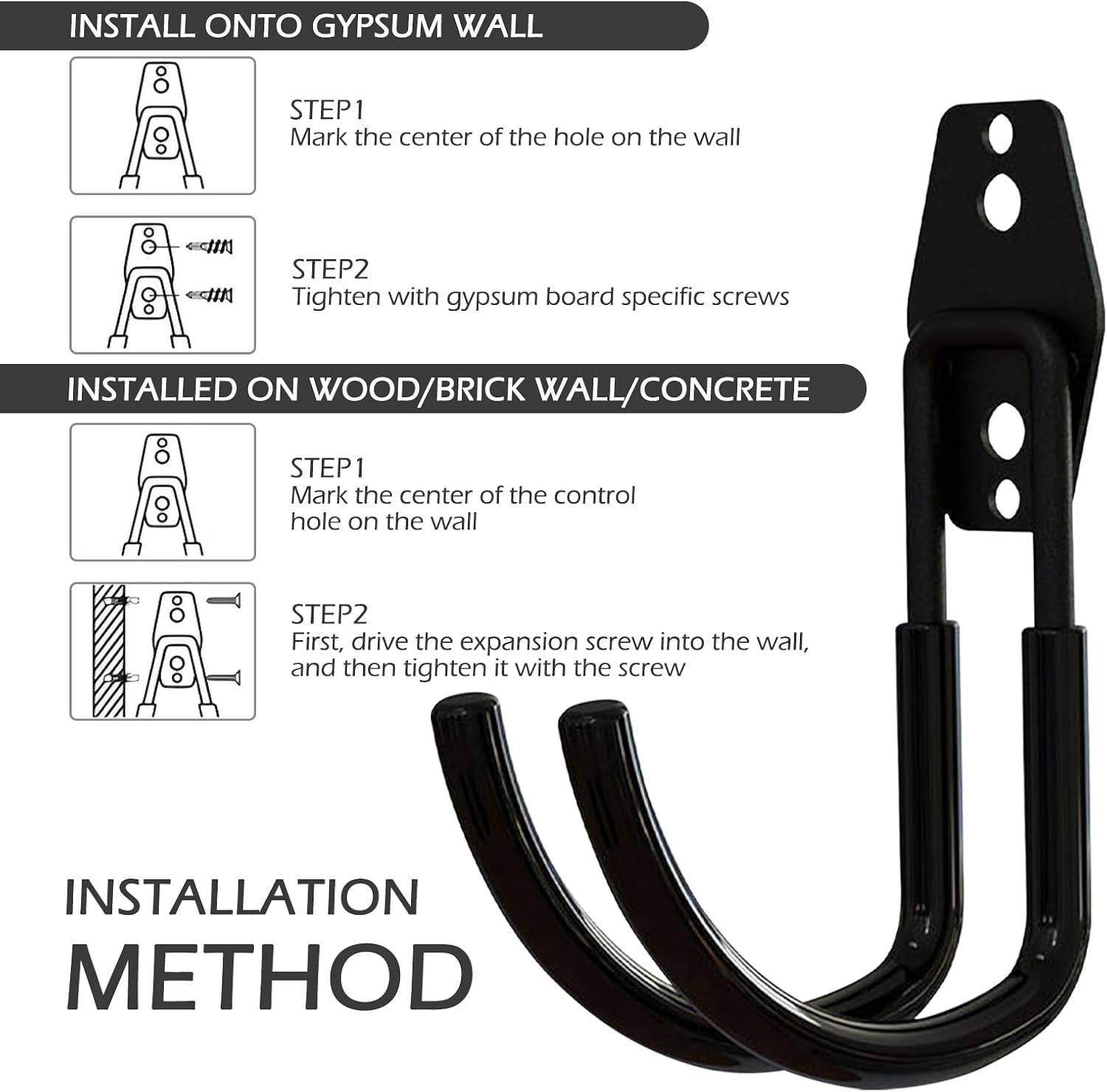 Shakas EV Charger Holder Wall Mount, Heavy Duty Steel Garage Hooks, Garage Storage Utility Hooks, Electric Vehicle Charger Cord Organizer Accessory（Bending Hook）