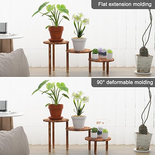 Miniatura 10 de Jotboom Soporte para plantas de 3 niveles de madera para plantas de interior, estante de múltiples flores, estantes de flores altos y bajos, soporte