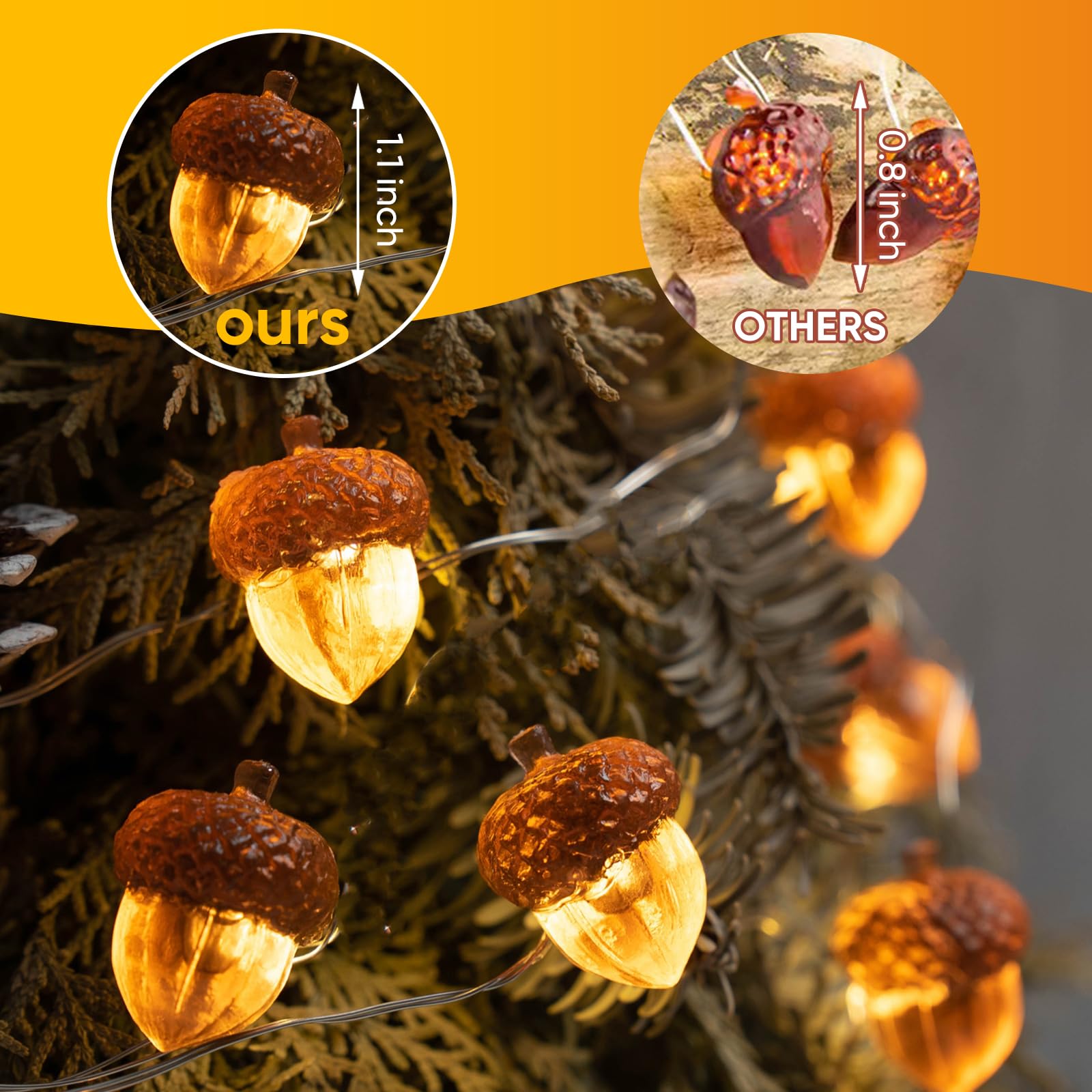 Eichel Lichterkette Herbstdeko - 3m LED Mit 30 Eicheln Für Innen & Außen