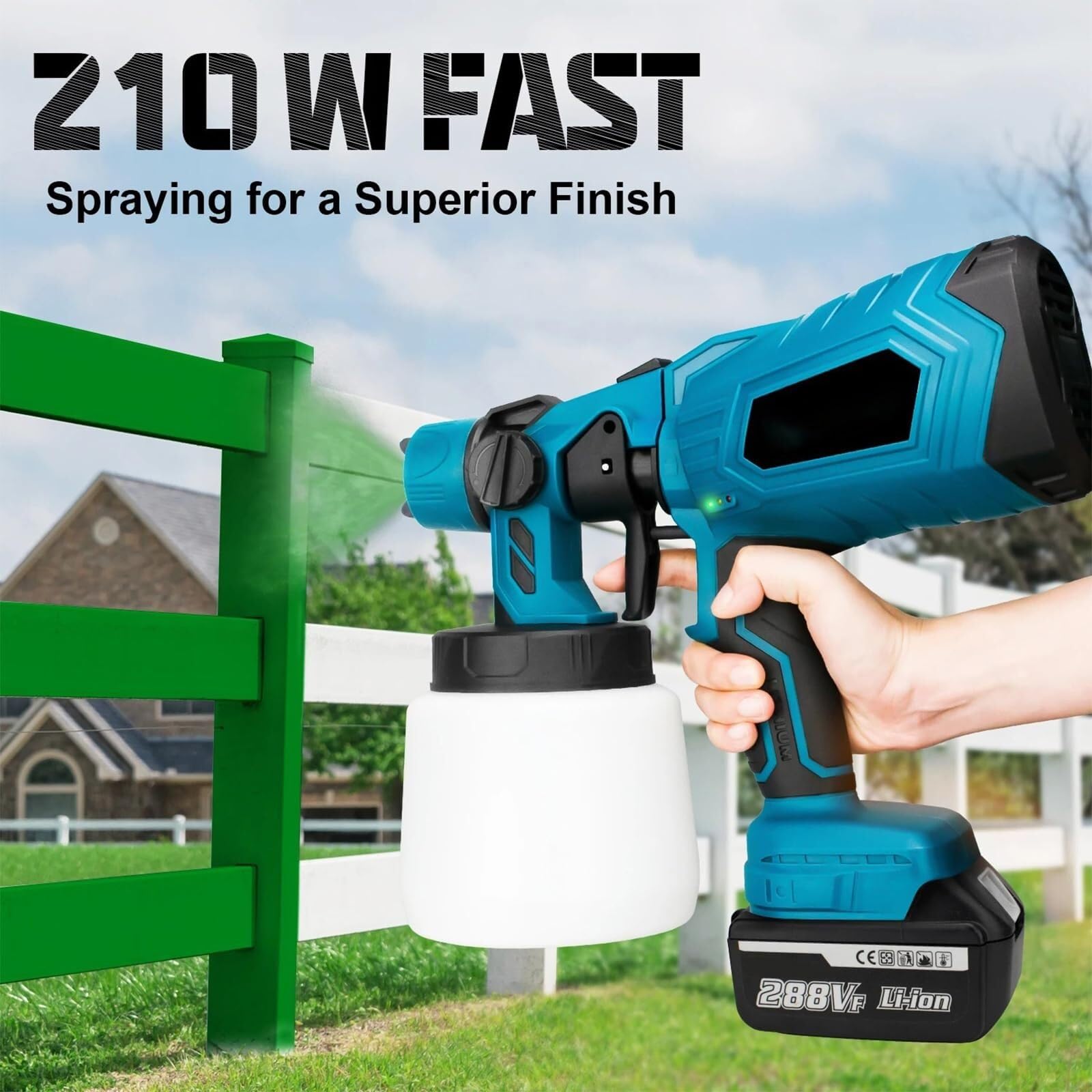 Pulverizador de pintura eléctrico inalámbrico, pistola de pulverización de 1000 ml con 2 baterías y cargador para pintura interior y exterior del hogar, armarios, vallas, techos y paredes