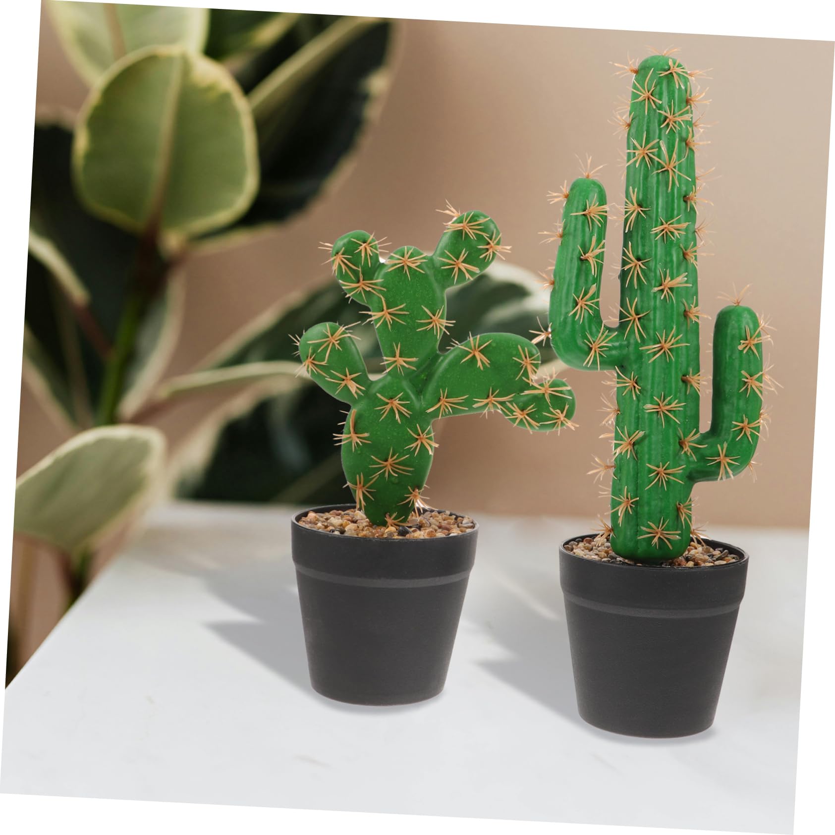 IMIKEYA 2 Pezzi Cactus di Fiori Falsi Mini Cactus Figurine di Cactus Pianta Artificiale Cactus Piccolo Ornamento Bonsai Pianta in Vaso da Tavolo in Plastica