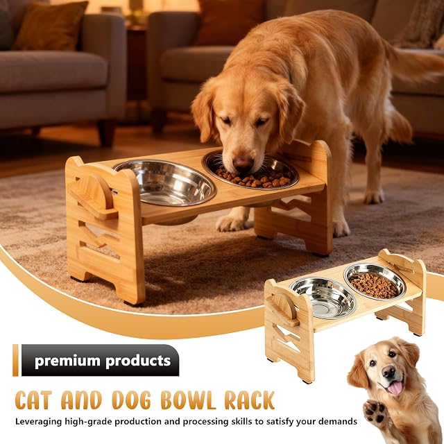 Foto 3 de 7 de Comedero para perros elevado, comedero para perros y gatos, de acero inoxidable, elevado, 15°