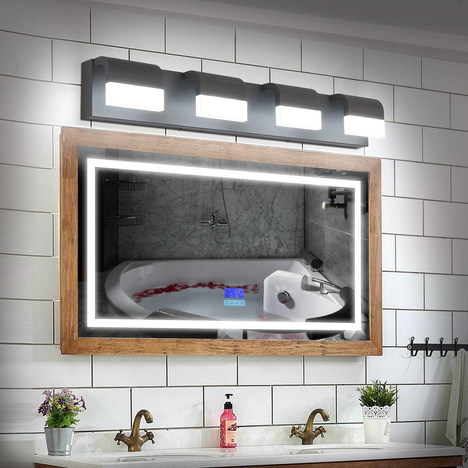 Buy 1 get 1 SOLFART® LED Dimmable Modern Vanity Lights Bathroom Wall 4 Lights Fixture Matt Black Finishing Over Mirror Black Friday Sale 2022 SOLFART® LED Dimmable Modern Vanity Lights Bathroom Wall 4 Lights Fixture Matt Black Finishing Over Mirror