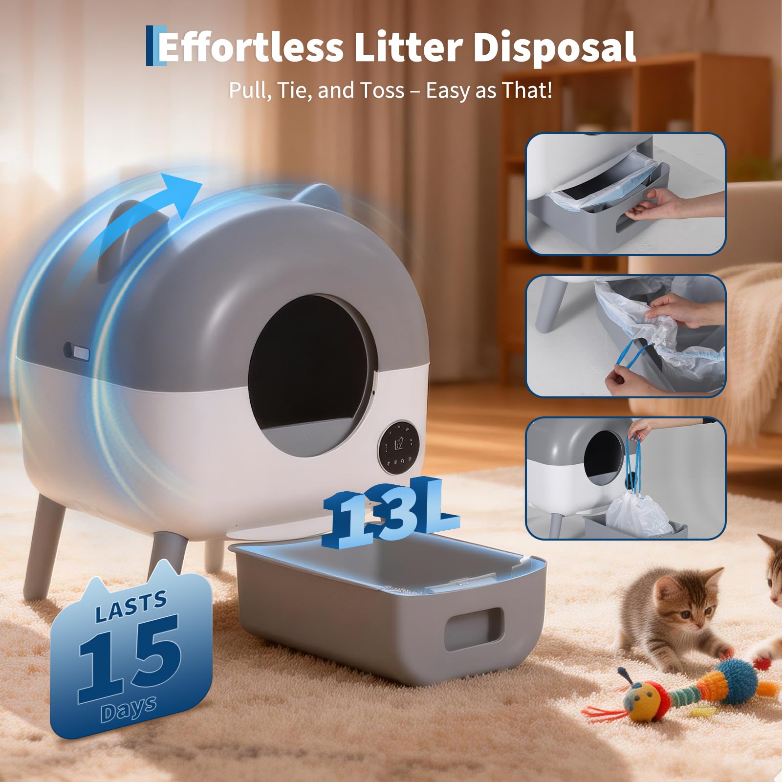 Automatic Self Cleaning Litter Box, Extra Large Automatic Cat Litter Box Self Cleaning Robot for Cats, Smart Safety Sensors-App Control-Low Noise, Washable Tray, 20 pcs Trash Bag - image 4