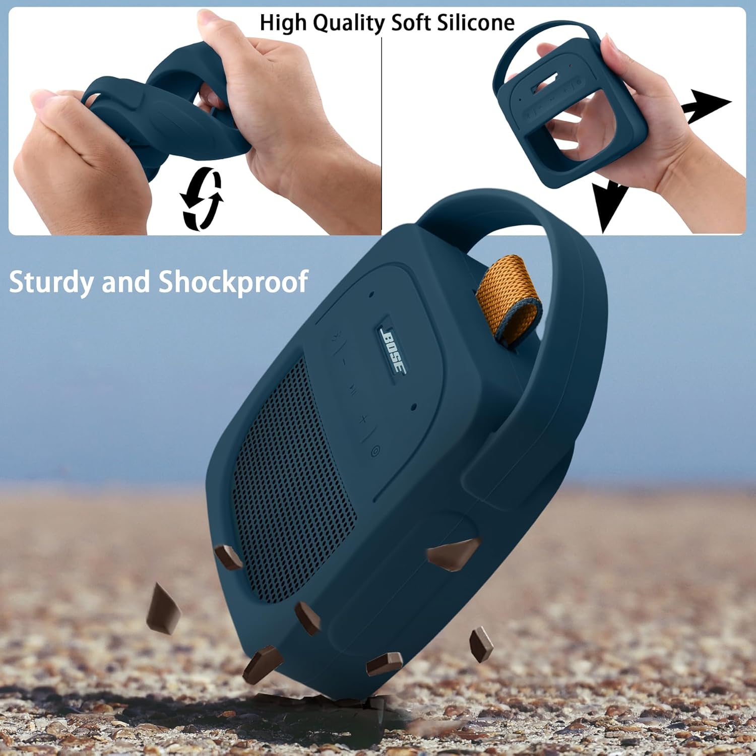 for Bose SoundLink Micro Portable Bluetooth Speaker (2nd Gen), Wireless Outdoor Speaker Silicone Protective Case, Portable Travel Case with Carabiner (Twilight Blue) - co2CREA - Image 7