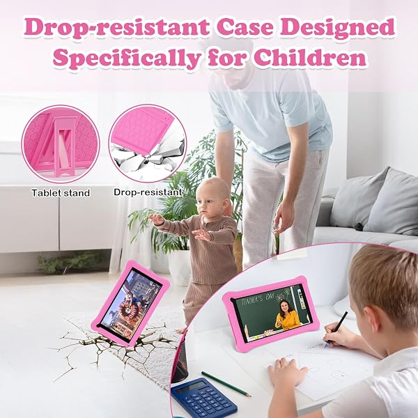 7 Inch Children's Tablet with Parental Control, Android 13, IPS Screen, 8 GB RAM 64 GB ROM (256 GB Expandable), WiFi, Pre-Installed App, Dual Camera, Educational Tablet with Case (Pink) - 4