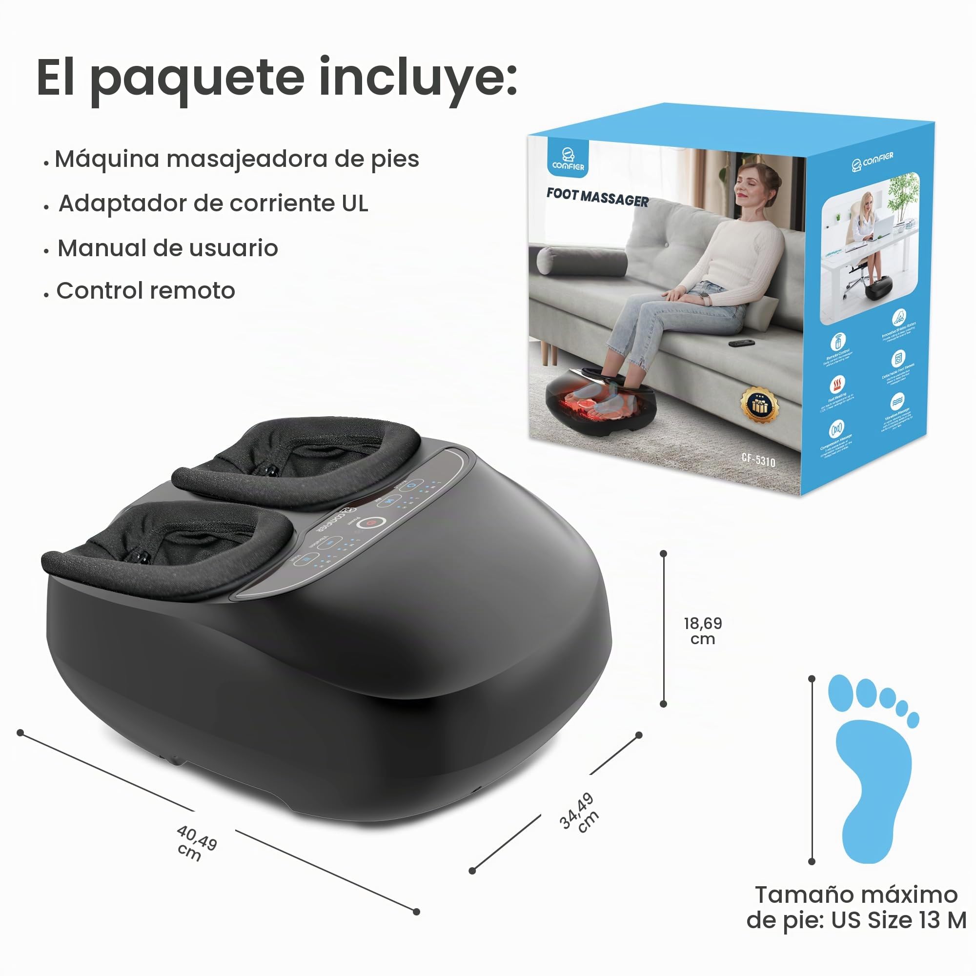 COMFIER Masajeador de pies con calor, FSA HSA, masajeador de pies Shiatsu para fascitis plantar, neuropatía, mando a distancia, función de pausa