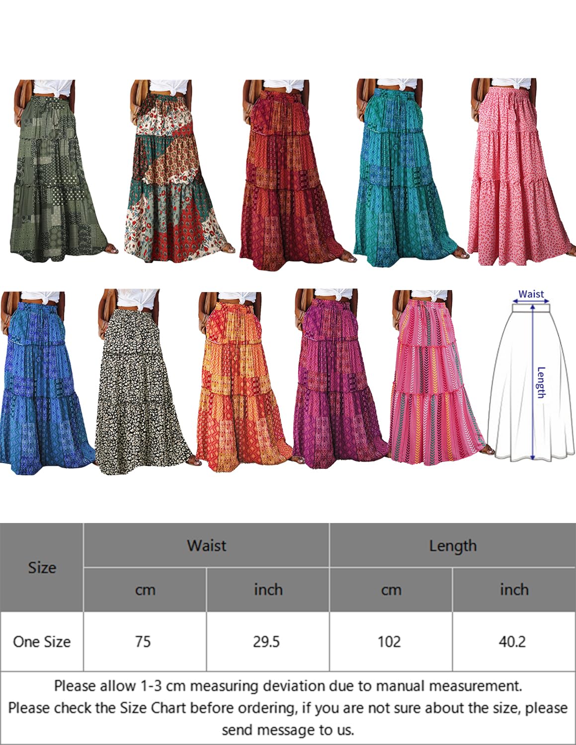 Femme Jupe Maxi Imprimé Robe 2 en 1 Taille Haute Elastique Casual Jupe de Plage Boho Fleurs Été