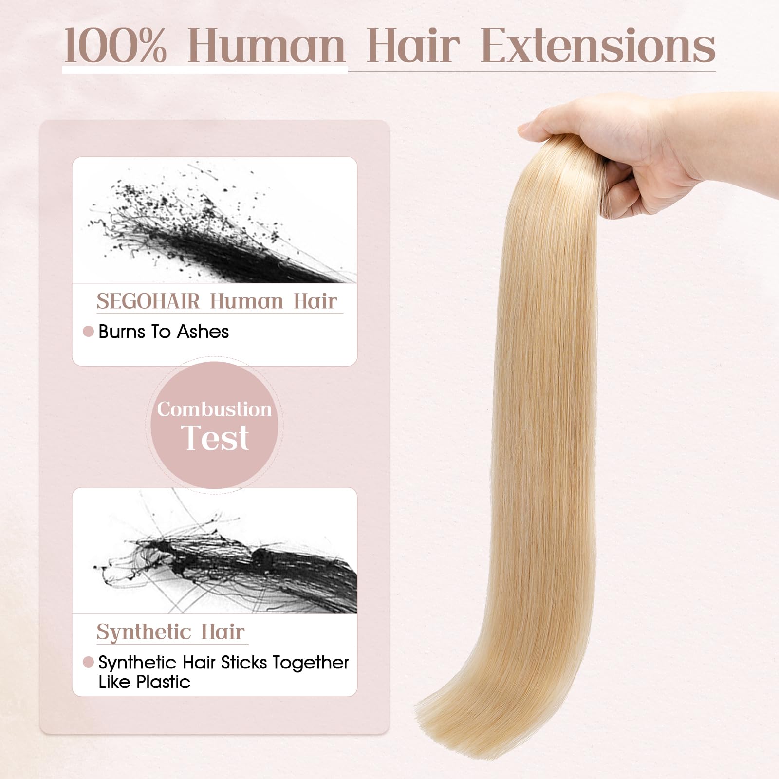 SEGOHAIR Tape in Hair Extensions Human Hair, 12" Invisible 10Pcs Real Hair Straight Natural Remy Tape Hair Extensions - Natural Blonde - Image 2
